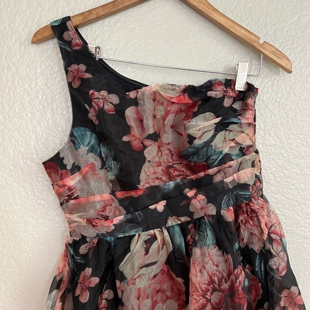 NWOT Bringing the Charm Black Floral Organza One-Shoulder Maxi Dress - Picture 4 of 9